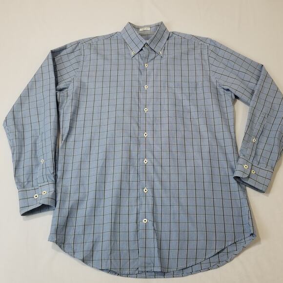 Peter Millar Sport Shirt Medium Button Short Sleeve Plaid Crown Cotton - Picture 2 of 10